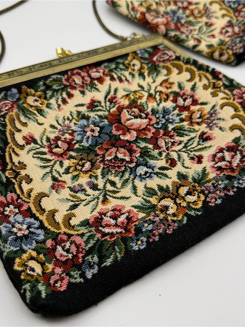Vintage Victorian Floral Tapestry Kisslock Purse Set